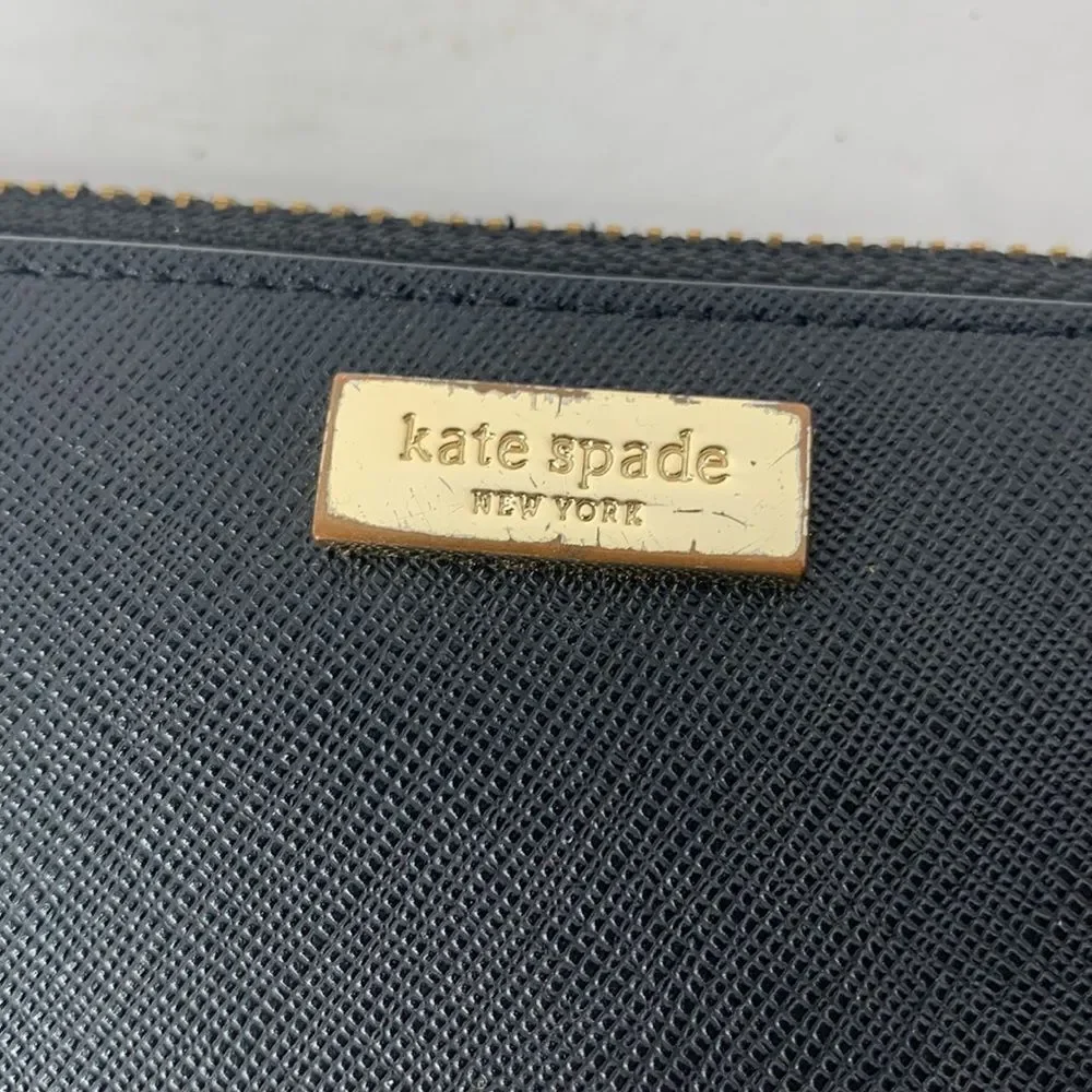 Kate Spade Newberry Lane black crossgrain leather continental zip-around wallet